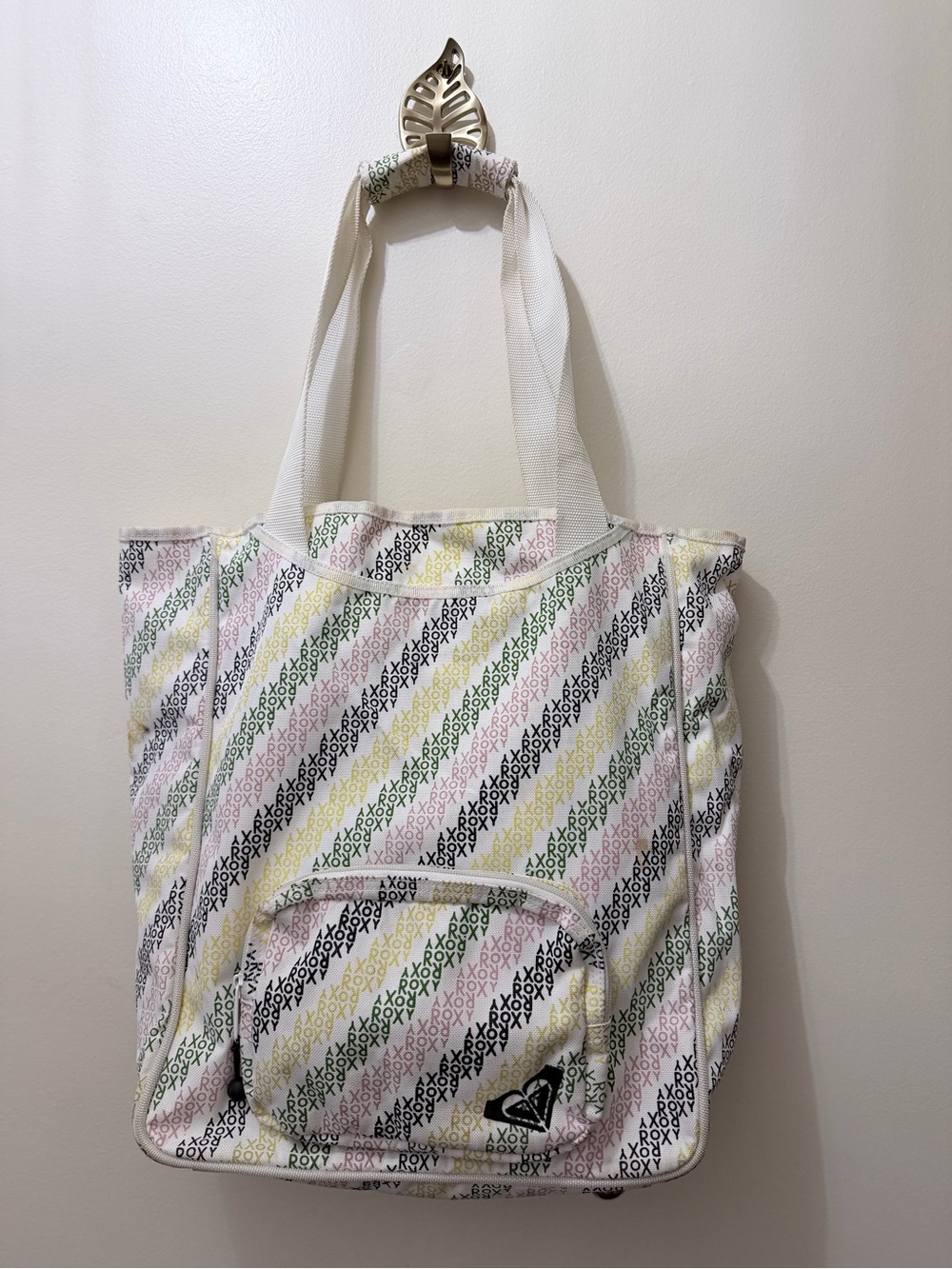Y2K Roxy Brat Green Spell Out Logo Tote Shoulder Bag Beach Surf Weekender